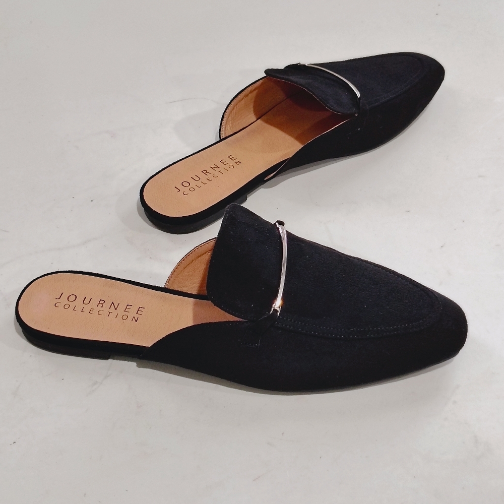 Journee Collection Black Suede Slip-On Mules Size 9.5